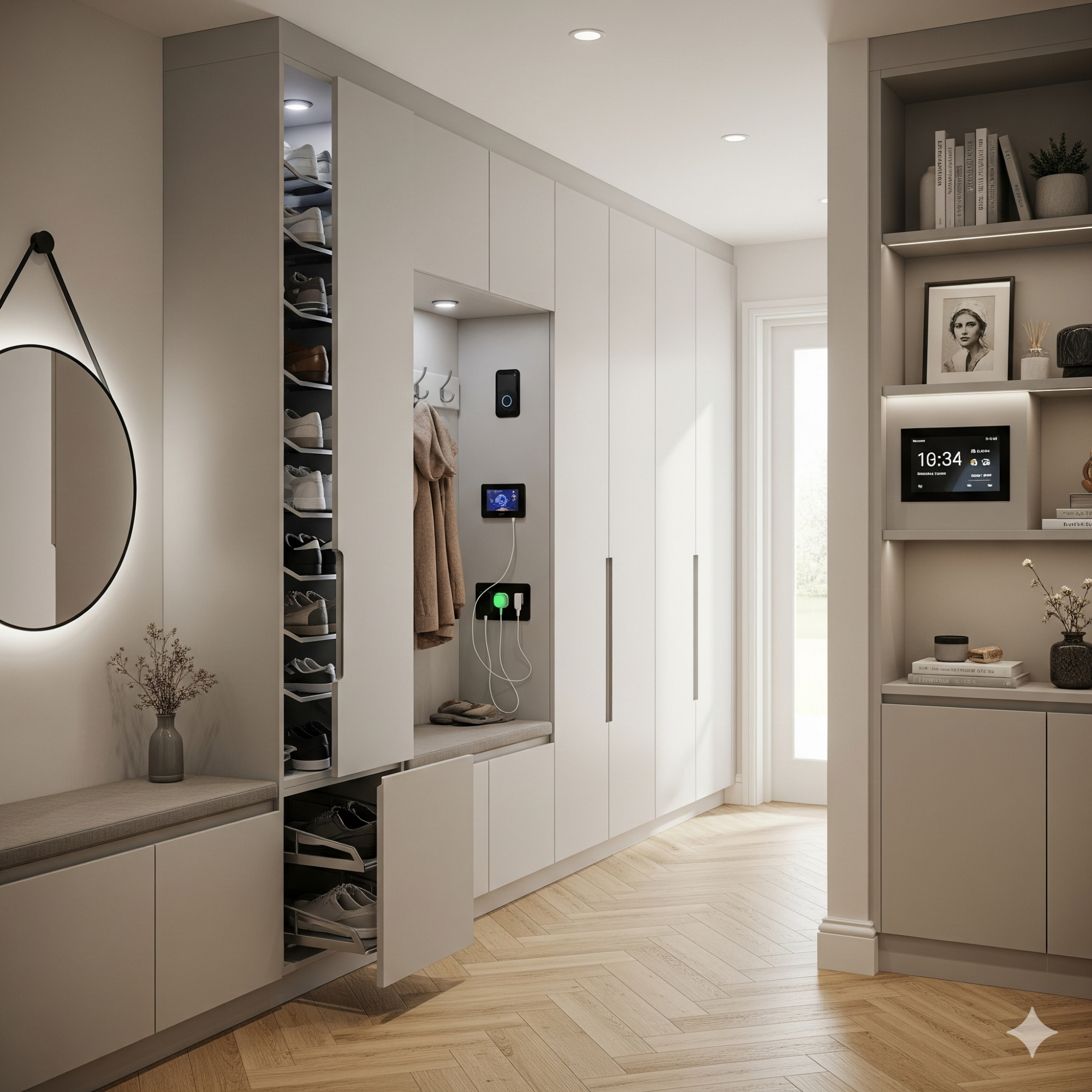 Smart Storage Solutions Modern interior space featuring a stylish wardrobe and streamlined storage solutions.