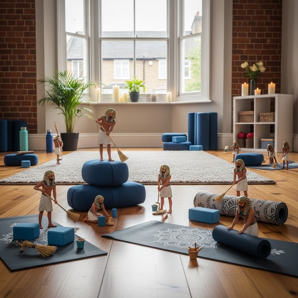 Yoga Studio Barbie dolls practice yoga in a bright studio with mats, props, and candles.