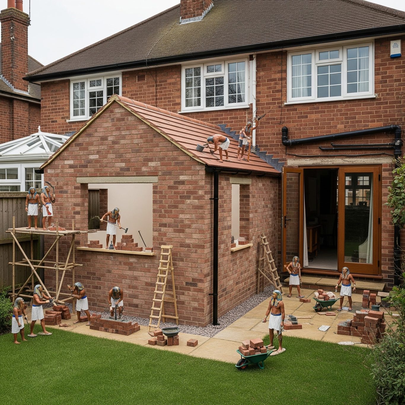 Single Storey Rear Extension A construction scene featuring miniature builders working on a house extension.