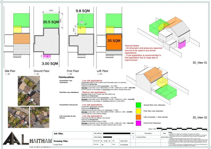 Free 3D Feasibility Study – Plan Your Dream Home with Confidence! Architectural plans showing design layouts, dimensions, and colour-coded features.