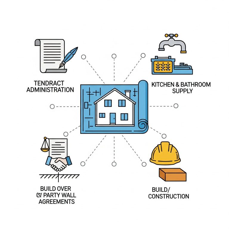 UK Other services Diagram illustrating aspects of property management and construction, including administration and supply.