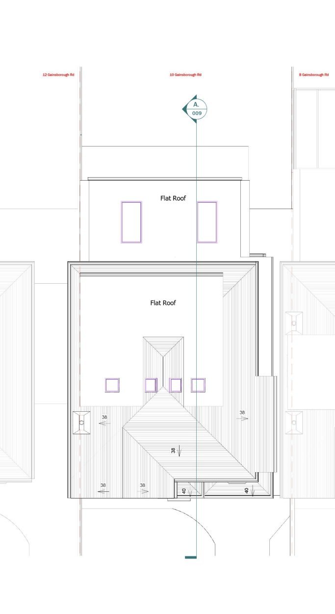 Proposed Roof Plan Floor plan layout of a room with furniture placement and measurements indicated.
