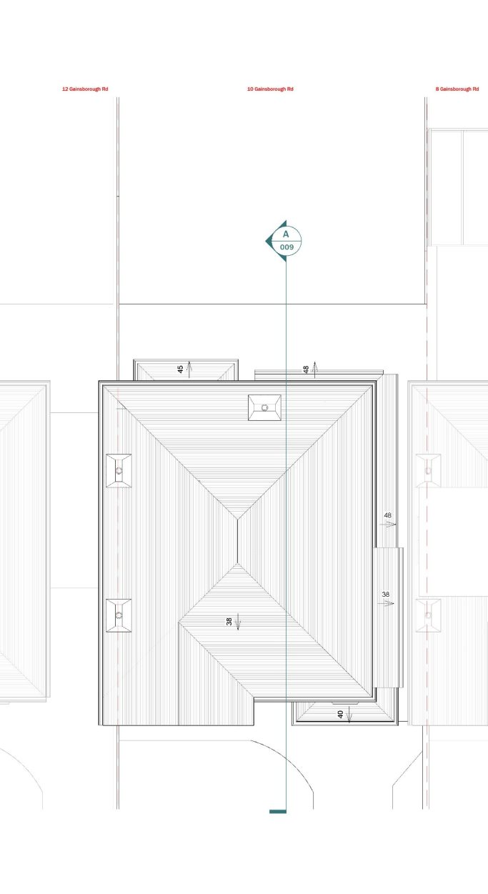 Existing Roof Plan Floor plan of a building with labelled rooms and dimensions.