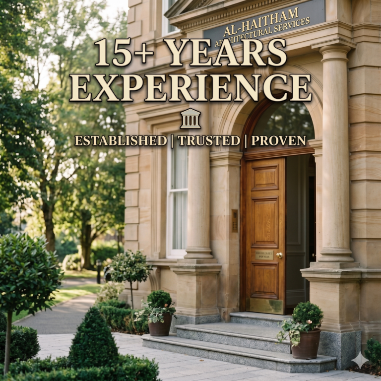 🏛️ 15+ years experience Building exterior surrounded by greenery, featuring a sign about 15+ years of experience.