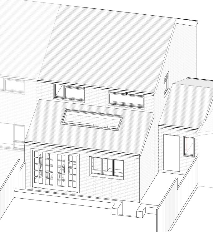 Completed Home Transformation in High Wycombe Illustration of a modern house with a flat roof and a rear extension.