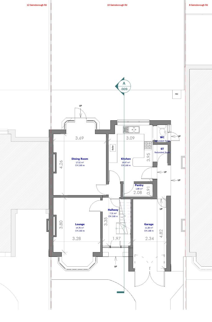 Existing Ground Floor Floor plan showing the layout of a residential property with three rooms and a bathroom.