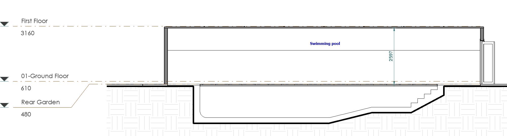 Existing horizontal section Cross-section drawing showing a sloped surface with dimensions labelled.