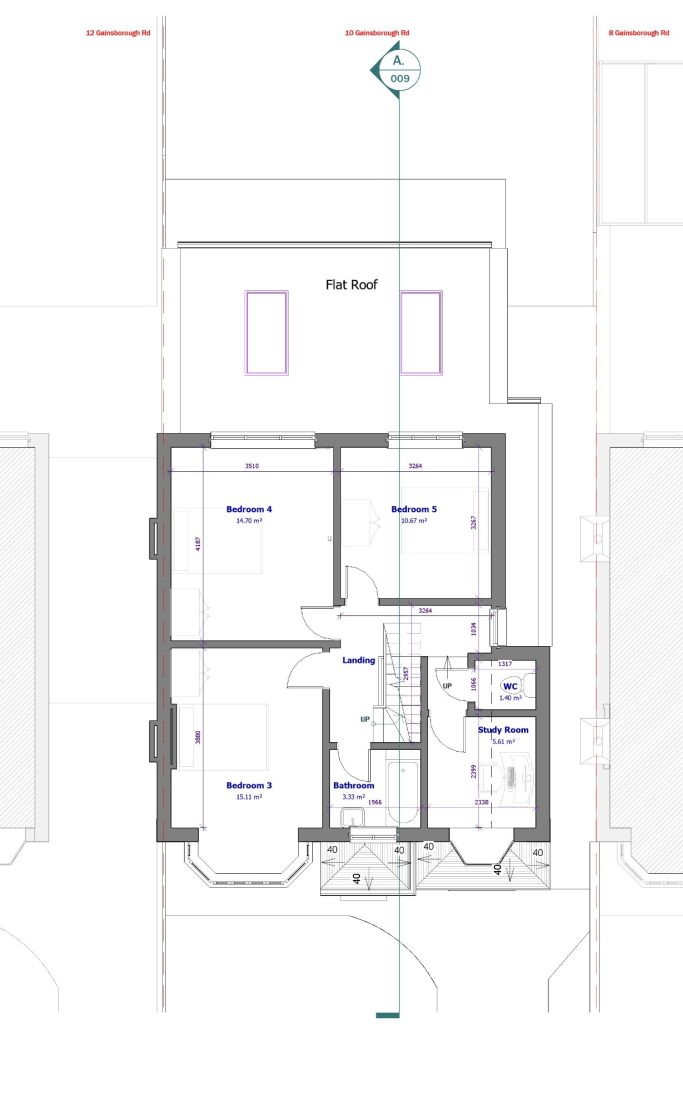 Proposed First Floor Floor plan of a single-storey house with three rooms, a kitchen, and a bathroom layout.